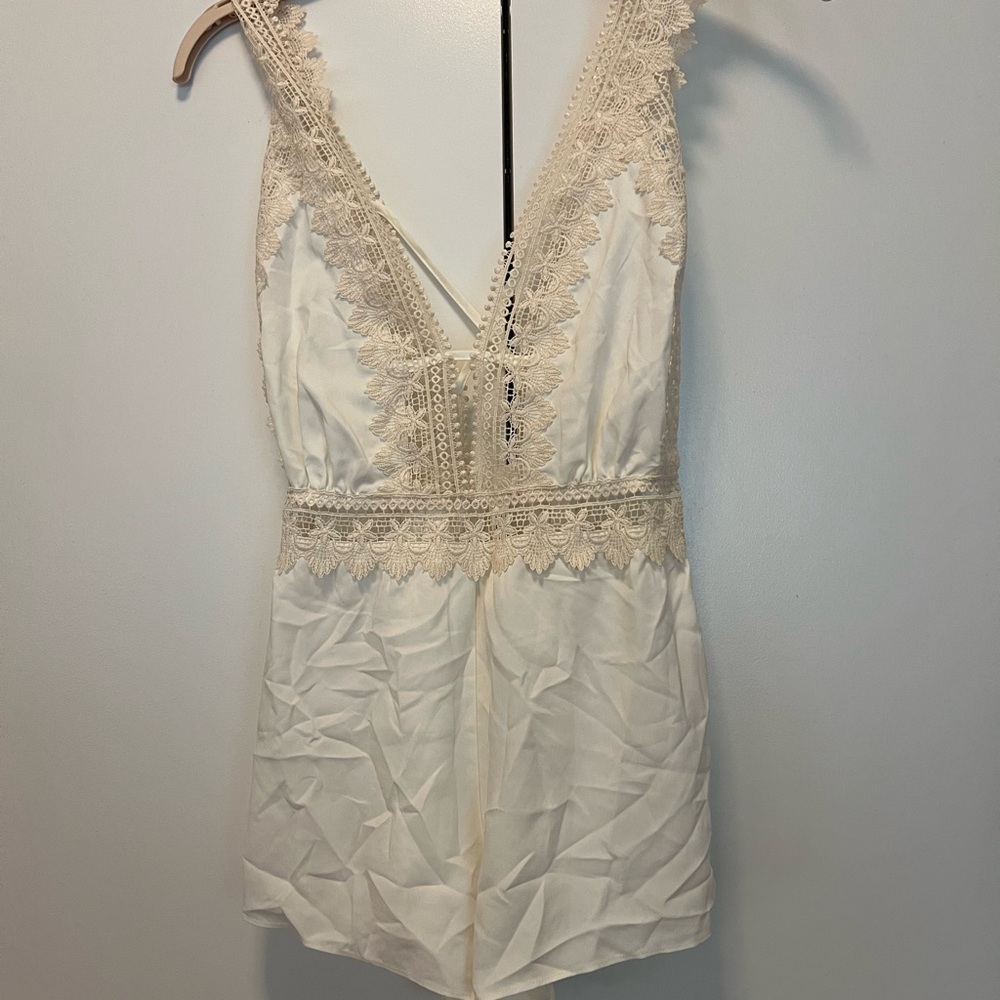 Flora Nikrooz Cream Lace Chemise with Satin Finish